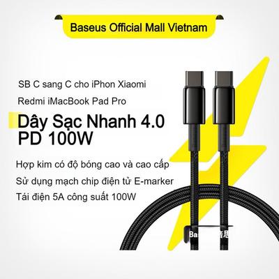Dây cáp sạc nhanh Baseus cho Phone 15 Xiaomi Redmi Note 8 iMacBook Pad Pro đầu C sang Type C tốc độ nhanh 4.0 PD 100W
