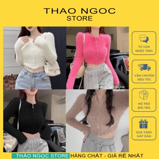 Áo len lông croptop tay dài dây khóa kéo hàng nhập! (có sẵn, hình thật) THẢO NGỌC STORE