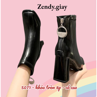 Boot nữ cổ cao có khóa kéo sau tiện lợi khóa dây và khóa móc tròn đính đá nổi bật (5071)