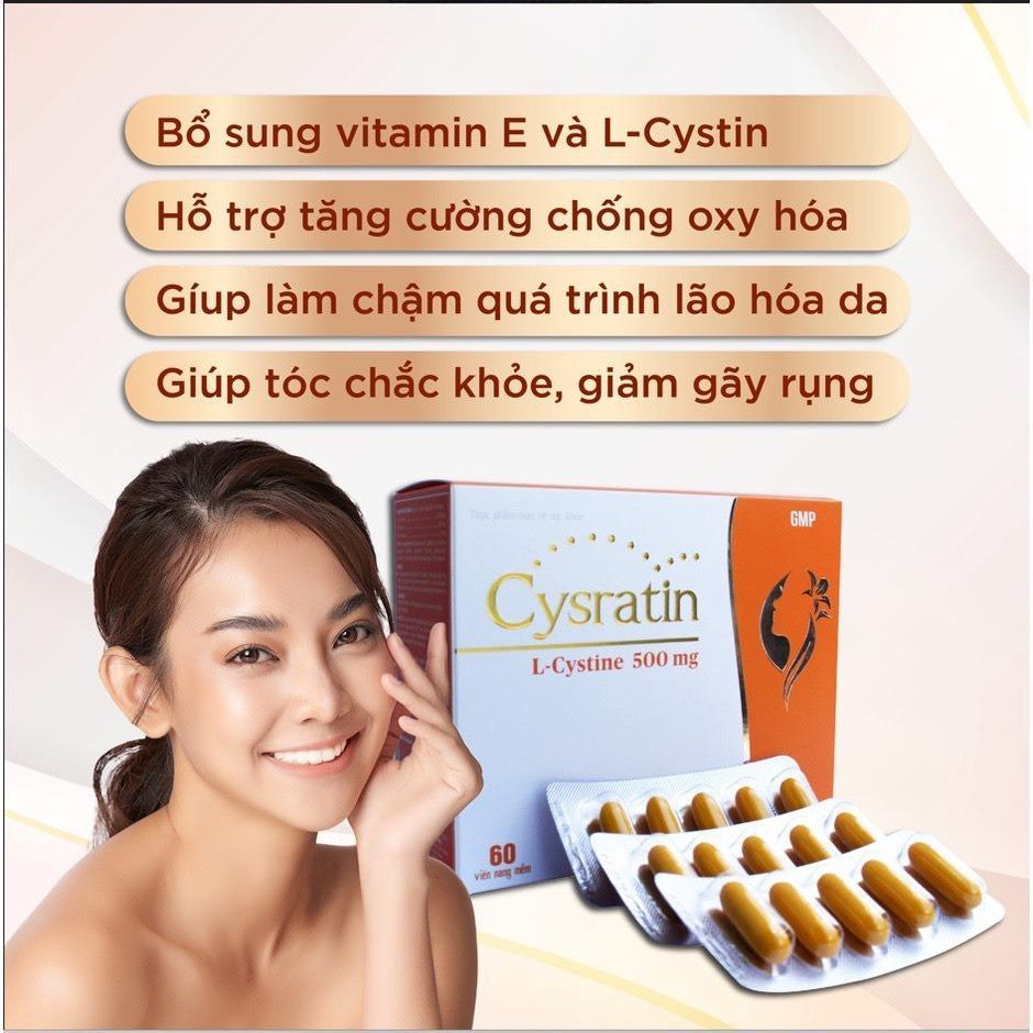 Cysratin L-Cystine 500mg 60 Viên – Viên Uống Đẹp Da Giảm Nám, Chống Lão Hóa, Dưỡng Ẩm, Tóc Khỏe