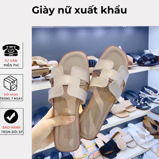 Dép lê nữ- dép hm đế gỗ màu đen-ghi dập logo đẹp