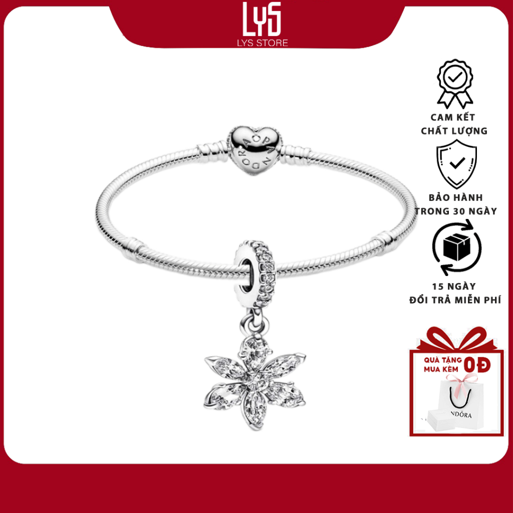 Vòng tay bạc Lys mix sẵn - Bộ vòng charm trái tim và Charm Treo Timeless Hoa Tuyết Đính Đá 5015SV - 