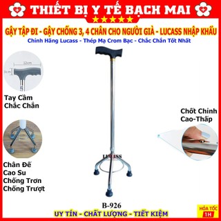 Gậy Tập Đi 3, 4 Chân Lucass - Gậy Chống Người Già [Chỉnh Cao Thấp Được]