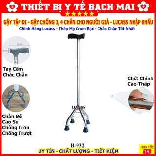 [Chỉnh Cao Thấp Được] Gậy Chống 3, 4 Chân Lucass - Gậy Tập Đi Người Già