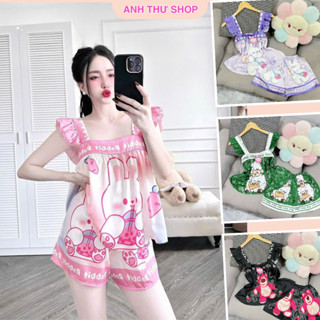 Bộ Đồ Ngủ Nữ Đùi Lụa LATIN , Set Bộ Mặc Nhà Tay Cánh Tiên , Hoạ Tiết Siêu Dễ Thương Từ 40-62kg - AT shop