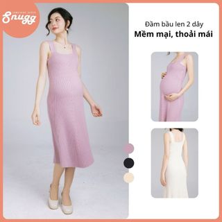 Đầm 2 dây cổ vuông dáng dài đông xuân - len đẹp cho bầu - Snugg SNU2027