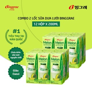  Combo 2 Lốc Sữa Dưa Lưới Hàn Quốc Binggrae  12 Hộp x 200ml  