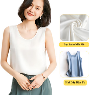  Áo Lụa Nữ Sát Nách Cổ Tròn Madela Vải Lụa Hàn Mềm Mịn Áo Ba LỗLụa Nữ Chất Liệu Lụa Mặc Nhà Thoải Mái 