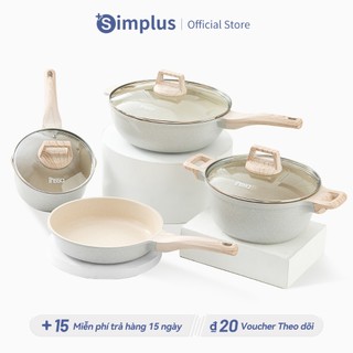 Bộ nồi chảo chống dính Vanila Simplus size 26-28cm dụng cụ nấu ăn đa năng chuyên dụng dùng được cho bếp từ bếp gas