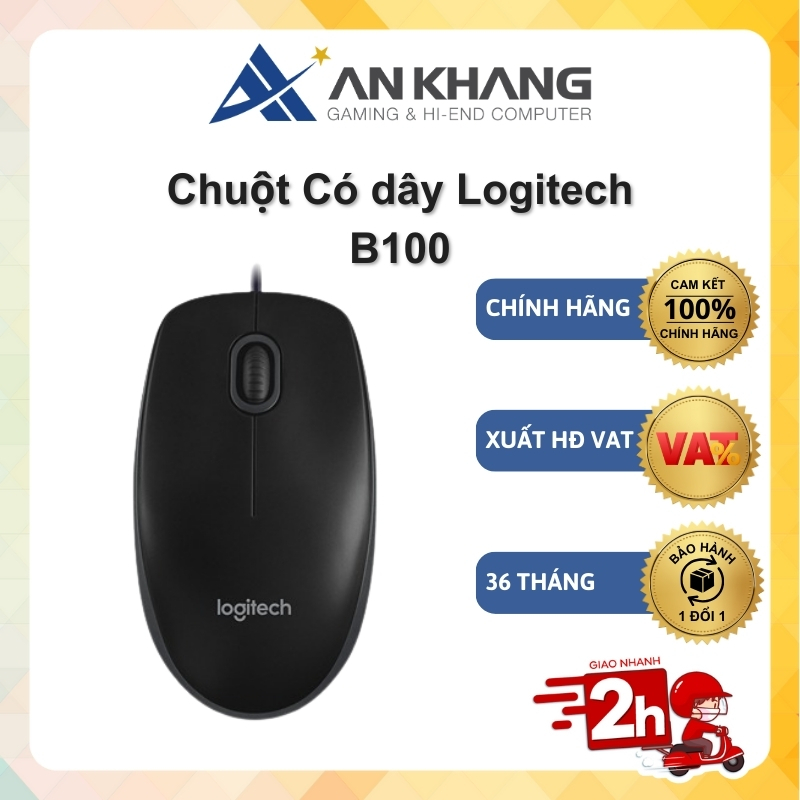 Chuột có dây Logitech B100 Dây dài 1m8 Thiết kế ôm tay Thuận cả 2 tay Chính hãng Bảo hành 36 Tháng | BigBuy360 - bigbuy360.vn