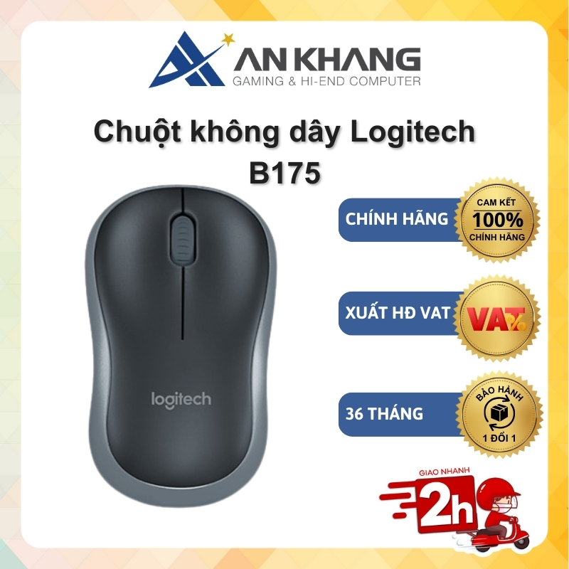 Chuột không dây Logitech B175 kèm đầu thu USB Pin 1 năm Nhỏ gọn Phù hợp PC Laptop Chính hãng Bảo hành 36 tháng