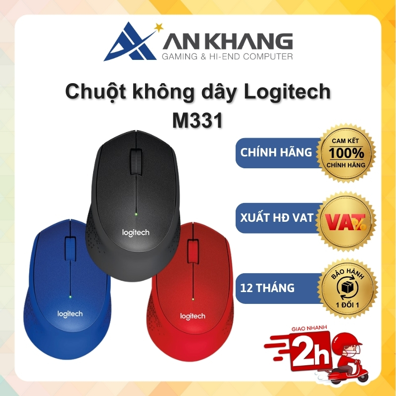 Chuột không dây Logitech M331 Silent Kết nối đầu thu USB Giảm ồn Pin trâu Chính hãng Bảo hành 12 Tháng
