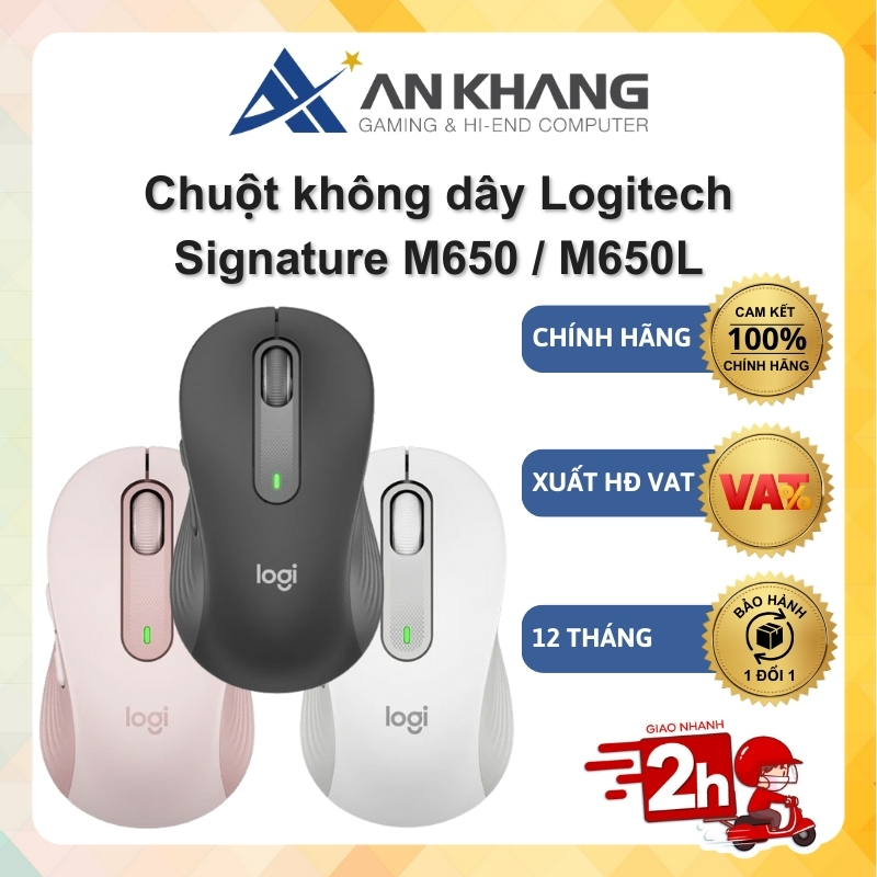 Chuột không dây Logitech Signature M650 / M650L Bluetooth USB Giảm ồn SmartWheel 5 nút Chính hãng Bảo hành 12 Tháng
