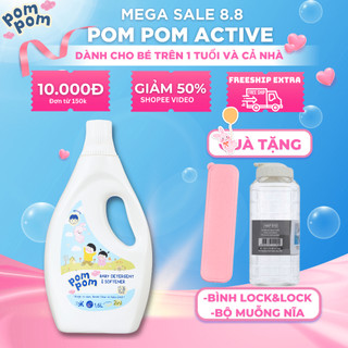 Nước Giặt Xả Pom Pom Active Làm Sạch Mọi Vết Bẩn, Mềm Mới Quần Áo, Hương Thơm Tươi Mát [Chai 1.6L]