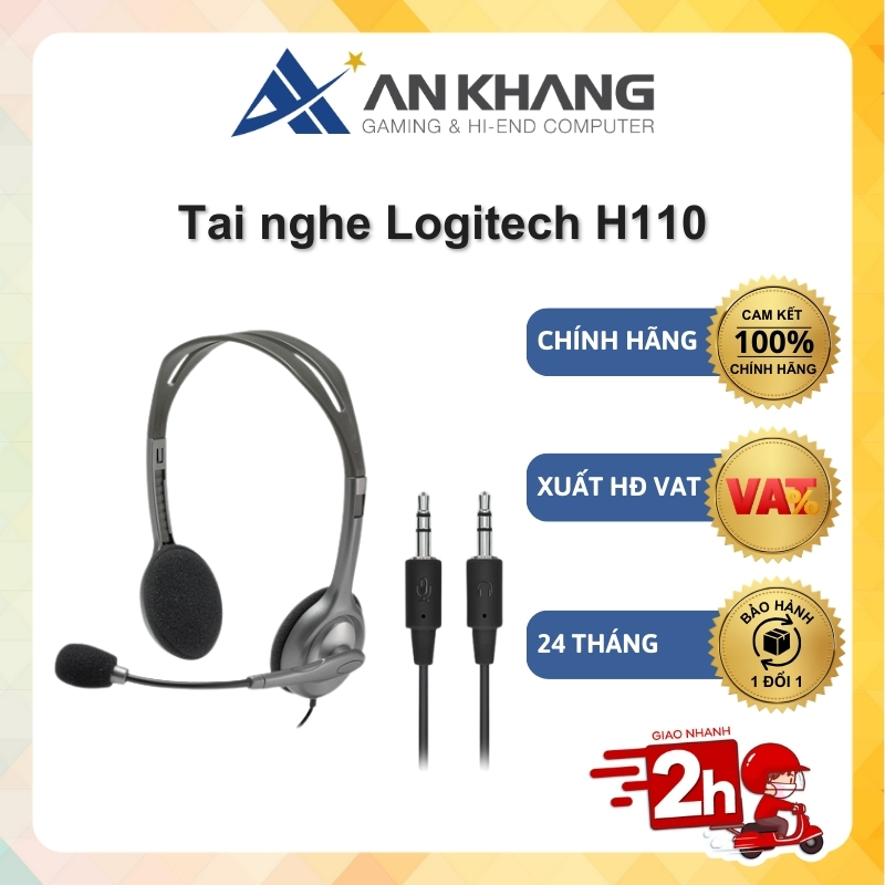 Tai nghe chụp tai Logitech H110 có dây 2 jack 3.5mm có mic chính hãng bảo hành 24 tháng