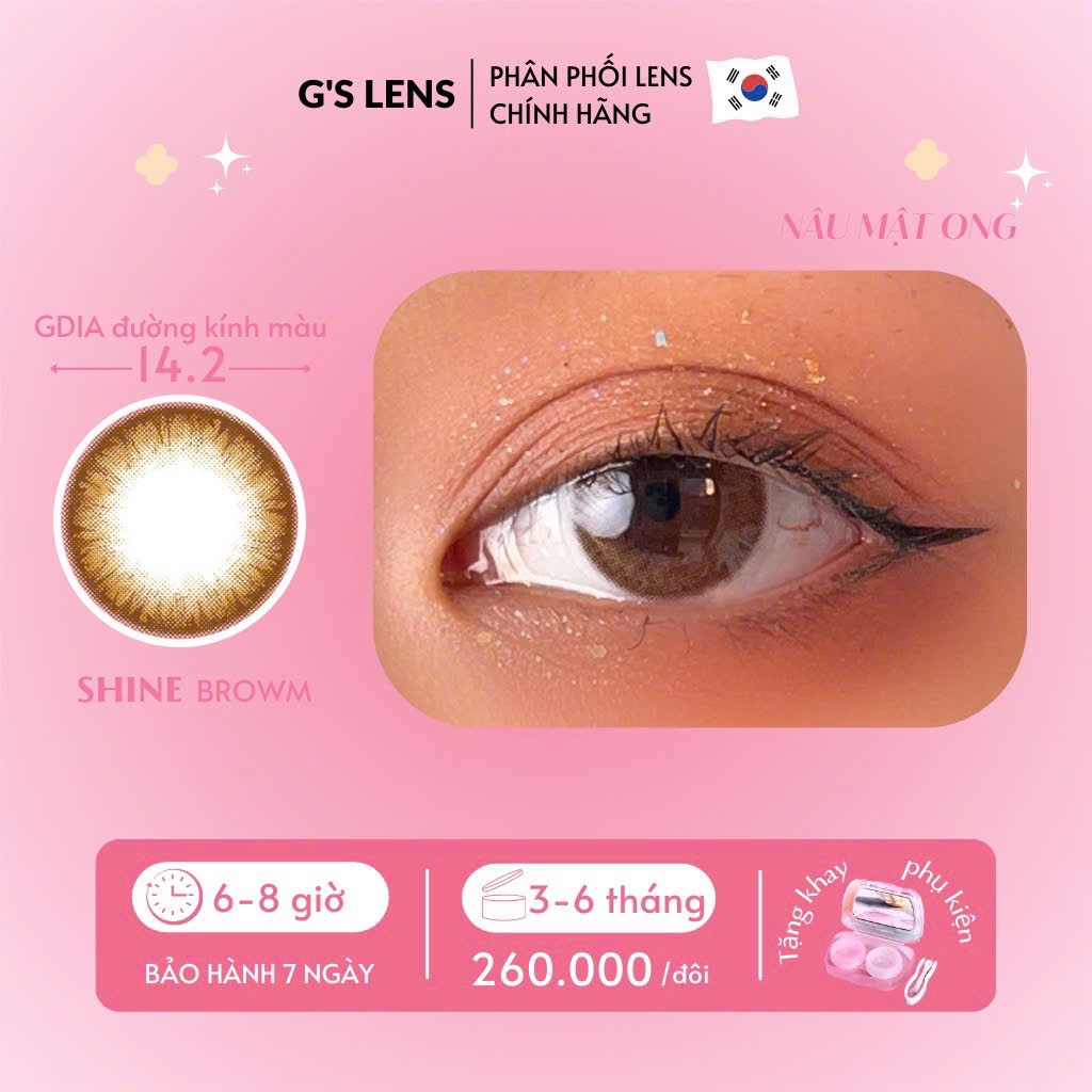 Kính áp tròng Gslens LIGHT BROWN nâu tự nhiên sáng 6 tháng G.DIA 14.2mm có độ Polyhema Cao Cấp