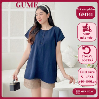 Áo bầu GUME Áo bầu công sở bigsize 40-100kg siêu xinh dáng baby doll cổ tròn xanh than GM141