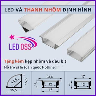 Thanh nhôm 2m led định hình, máng nhôm dùng cho led dán, led thanh 12v trang trí nội thất, tủ bếp, tủ kệ