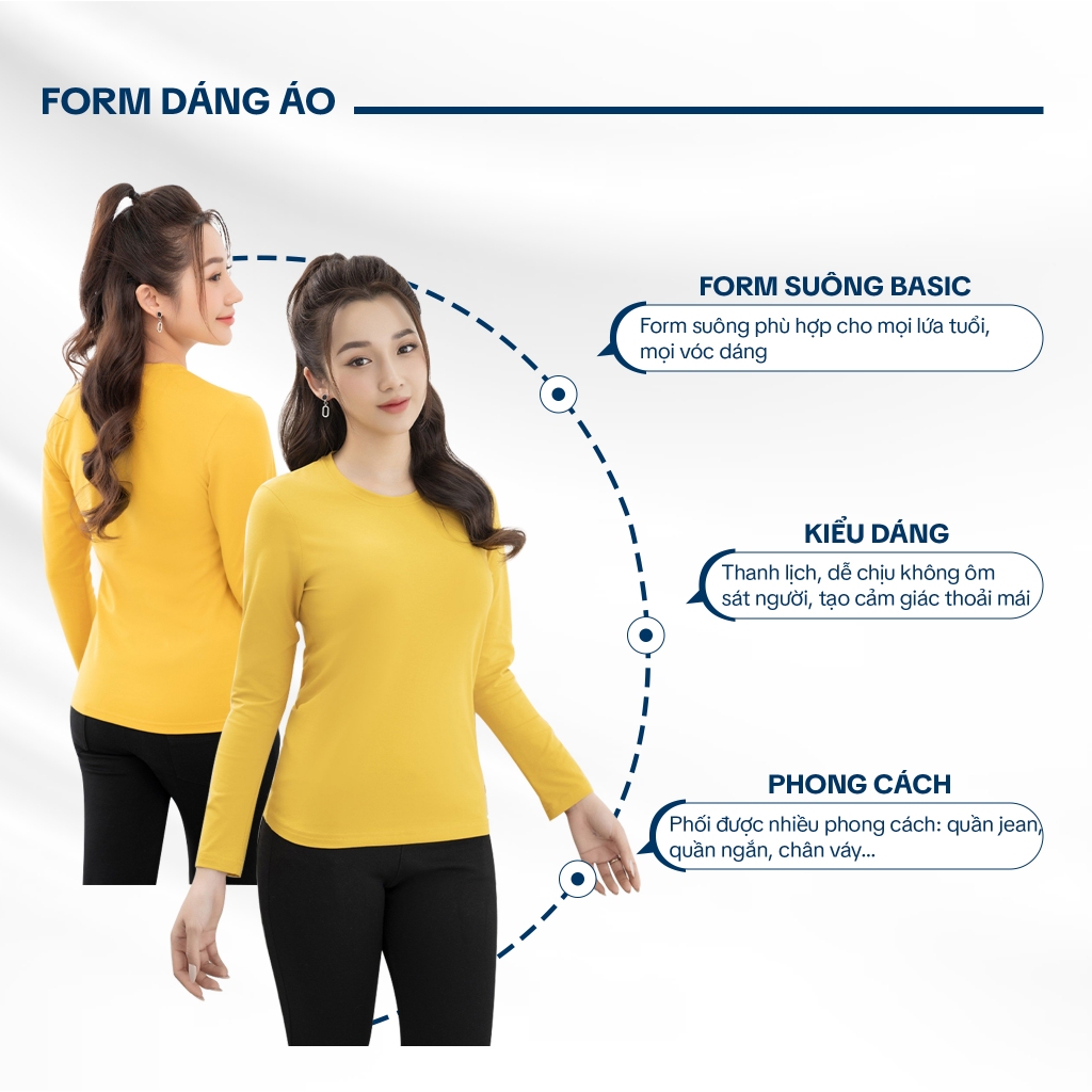 Áo thun tay dài nữ TOLI cổ tròn màu trơn, form vừa dáng, vải cotton 4 chiều mềm mịn - LHB10
