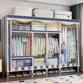 Tủ vải khung gỗ 4 buồng cao cấp, tủ đựng quần áo tiện lợi, chất liệu gỗ tự nhiên, chịu lực tốt - Giao mẫu ngẫu nhiên