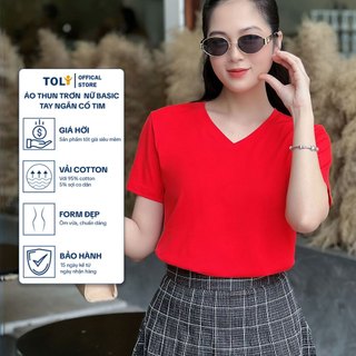 Áo thun trơn nữ cổ tim TOLI 16 màu Form vừa dáng suông, vải cotton 4 chiều mềm mịn - BSA05