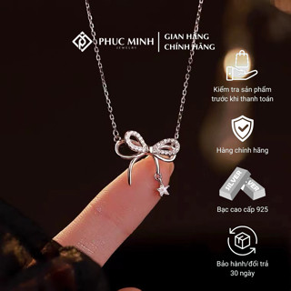 Dây chuyền bạc nữ PMJ vòng cổ nơ treo hạt đá nhẩy lấp lánh Phúc Minh Jewelry PMJSD0293