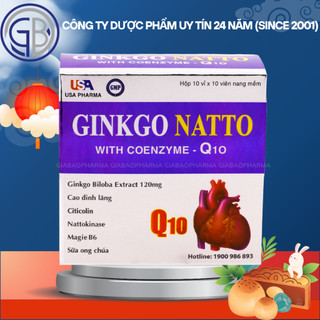 Viên uống bổ não Ginko Natto Q10 giúp tăng cường trí nhớ, hỗ trợ tuần hoàn máu não - Hộp 100 viên