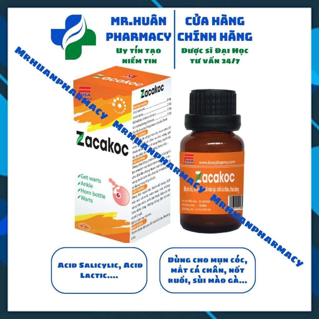 Zacakoc 20ml - Dùng cho mụn cóc, mắt cá chân, nốt ruồi, sùi mào gà