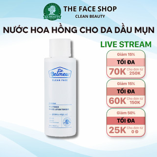 Nước hoa hồng dưỡng ẩm cho da dầu hỗn hợp kể cả da mụn nhạy cảm The Face Shop Dr Belmeur Clean Face Mild Toner 145ml