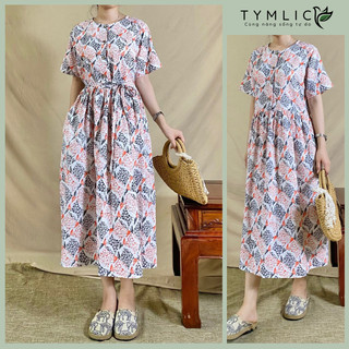 Đầm Kiểu Babydoll Chất Liệu Linen Họa Tiết Màu Cam Đen TYMLIC D432