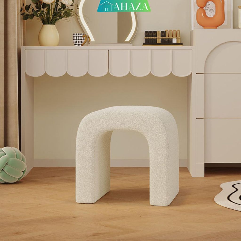 Ghế đôn lông cừu decor phòng kiểu Hàn Quốc thương hiệu AHAZA - AC21