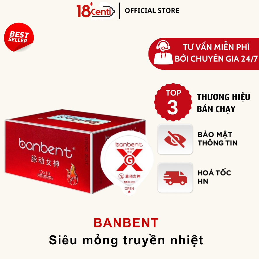 Bao Cao Su BANBENT 0.01 siêu mỏng, nhiều gel bôi trơn, gân gai, truyền nhiệt tốt, hương thơm Hộp 10 Bao Omi health