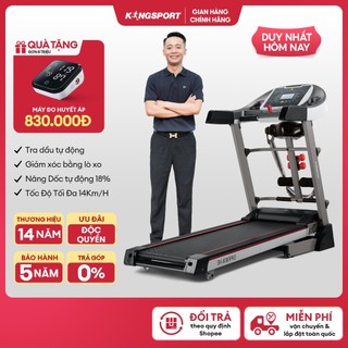 Máy chạy bộ kingsport bk-8000 pro đa năng, nâng dốc tự động 18%, tốc độ tối đa 14km/h, kèm đai massage và thanh gập bụng