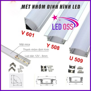  Đèn led thanh nhôm 508 509 601 thanh nhôm định hình gắn led dán 12v, lắp kệ tủ kệ bếp đã bao gồm phụ kiện 