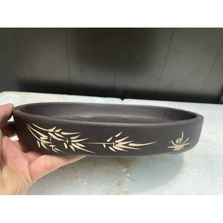  Chậu bầu dục mini men nâu gốm bát tràng bonsai sen đá 28x20x5cm 