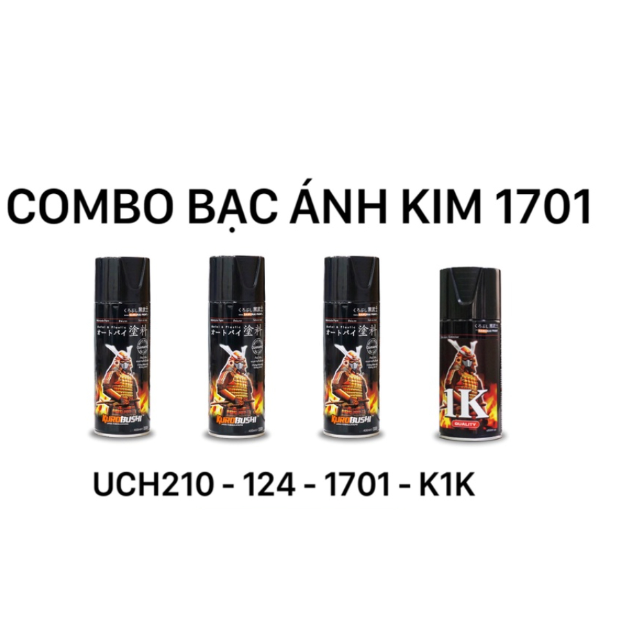 COMBO Sơn xịt Samurai màu Bạc lấp lánh ánh kim 1701 gồm 4 chai Uch210 - 124 -1701-k1k