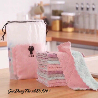Set 10 khăn lau bếp lau tay nhà bếp siêu mềm thấm hút cực tốt tái sử dụng size 12,5x20cm