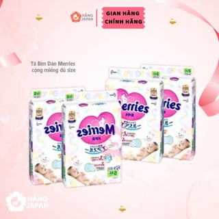 Tã Bỉm Dán Merries cộng miếng đủ size NB90+6/S82+6/M64+4