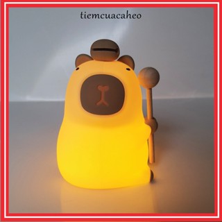 Đèn ngủ cảm ứng nhiều màu USB Capybara chuột lang nước gõ mỏ, cầm hoa cúc, đeo balo rùa, nhựa dẻo đàn hồi, quà tặng