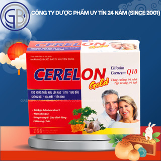 Hoạt huyết dưỡng não Ginkgo Biloba 600mg Cerelon Gold Đỏ hỗ trợ giảm đau nửa đầu, hoa mắt, chóng mặt - Hộp 100 viên