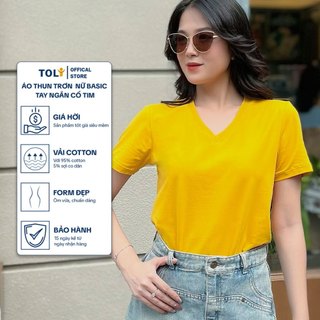 Áo thun trơn nữ cổ tim TOLI 16 màu Form vừa dáng suông, vải cotton 4 chiều mềm mịn - BSA07