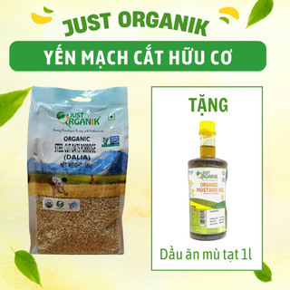 Yến mạch hữu cơ cắt nhỏ nấu cháo cho bé ăn dặm làm bánh just organik nhập khẩu ấn độ 500g