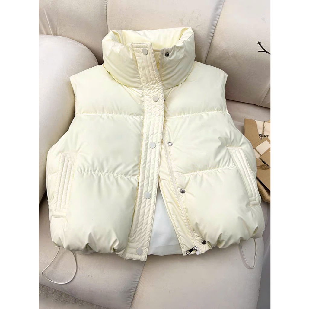 Áo Phao Gile Nữ Dáng Ngắn Chất Da Có Túi 2 Bên Áo Khoác Phao Gile Nữ Cổ Cao Có Dây Rút Áo Gile Phao Trơn Freesize | BigBuy360 - bigbuy360.vn