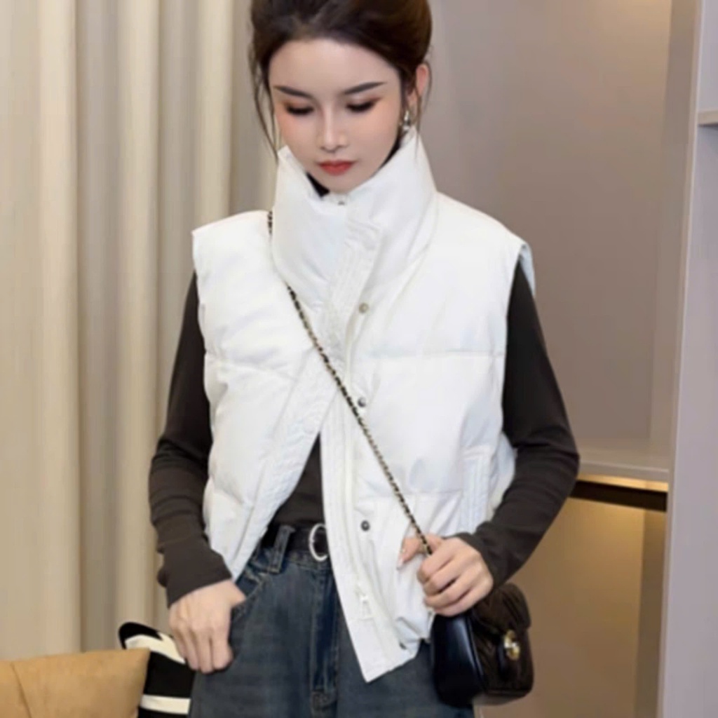 Áo Phao Gile Nữ Dáng Ngắn Chất Da Có Túi 2 Bên Áo Khoác Phao Gile Nữ Cổ Cao Có Dây Rút Áo Gile Phao Trơn Freesize | BigBuy360 - bigbuy360.vn