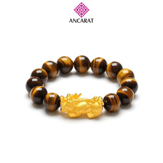  ANCARAT - Vòng tay đá Mắt Hổ phối Tỳ Hưu Tụ Lộc vàng 
