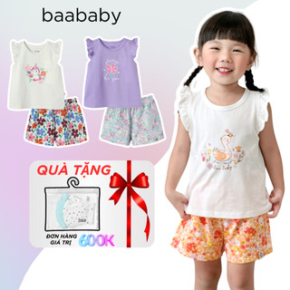 Đồ bộ bé gái Baa Baby ngắn tay in họa tiết, thun Cotton mềm mịn, thoáng mát cho bé từ 1 đến 10 tuổi - DB04N