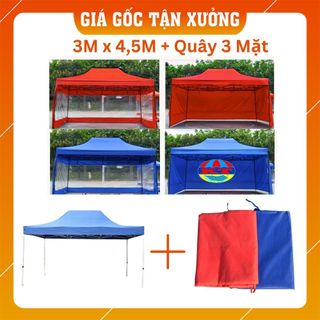 Nhà bạt di động đa năng 3m x 4,5m có bạt che 3 mặt che nắng, che mưa ngoài trời, che nắng, che mưa