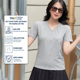 Áo thun trơn nữ cổ tim TOLI 16 màu Form vừa dáng suông, vải cotton 4 chiều mềm mịn - BSA09