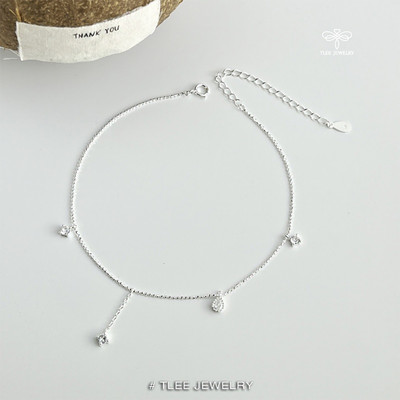 Lắc chân bạc nữ TLEE tua hạt đá dây xi thanh mảnh TLEE JEWELRY LC0120