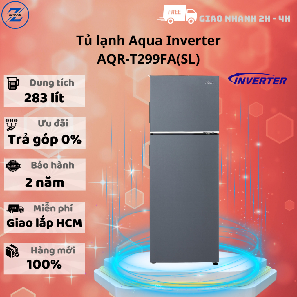 Tủ lạnh ngăn đá trên Inverter Aqua 283L AQR-T299FA(SL) - Bảo hành 24 tháng